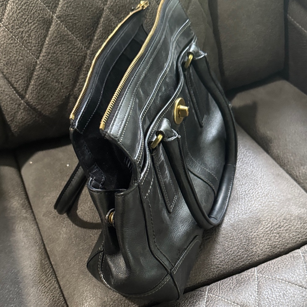 Coach Black Leather Satchel with Gold Accents - Picture 4 of 6
